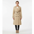 Women's long double-breasted trench coat with belt, lapel collar and cuff straps