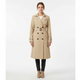 Women's long double-breasted trench coat with belt, lapel collar and cuff straps