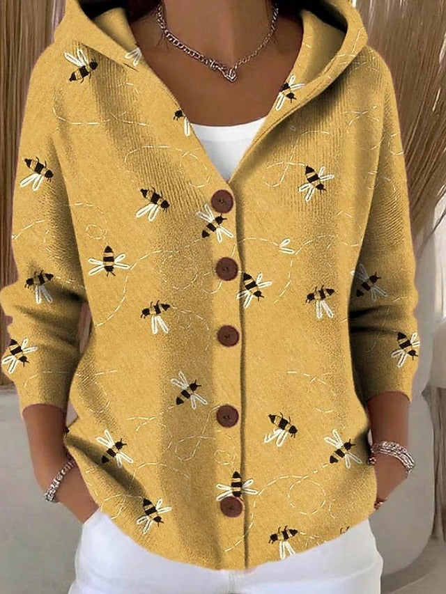 Women's multicolour hooded patchwork cardigan with buttons