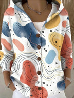 Women's multicolour hooded patchwork cardigan with buttons