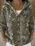 Women's multicolour hooded patchwork cardigan with buttons