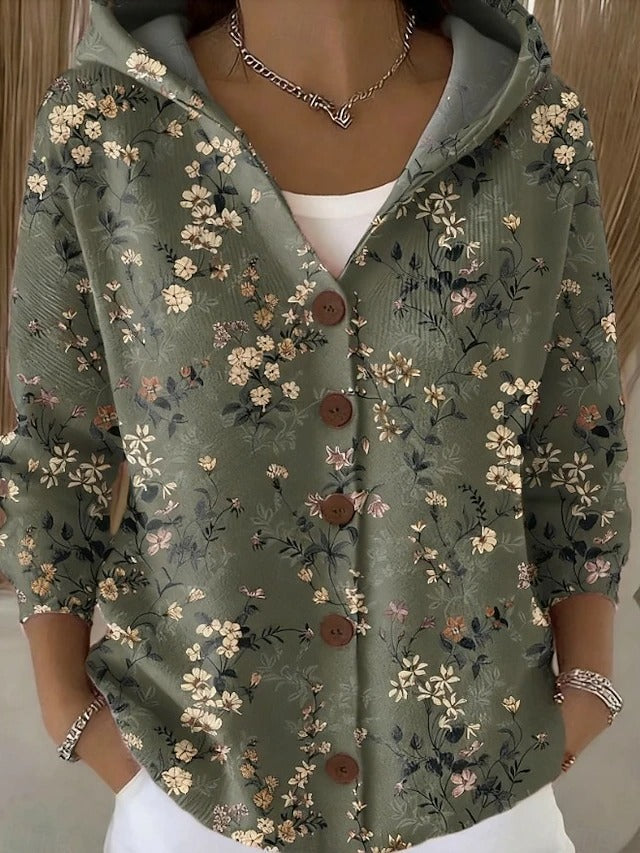Women's multicolour hooded patchwork cardigan with buttons
