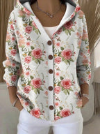 Women's multicolour hooded patchwork cardigan with buttons
