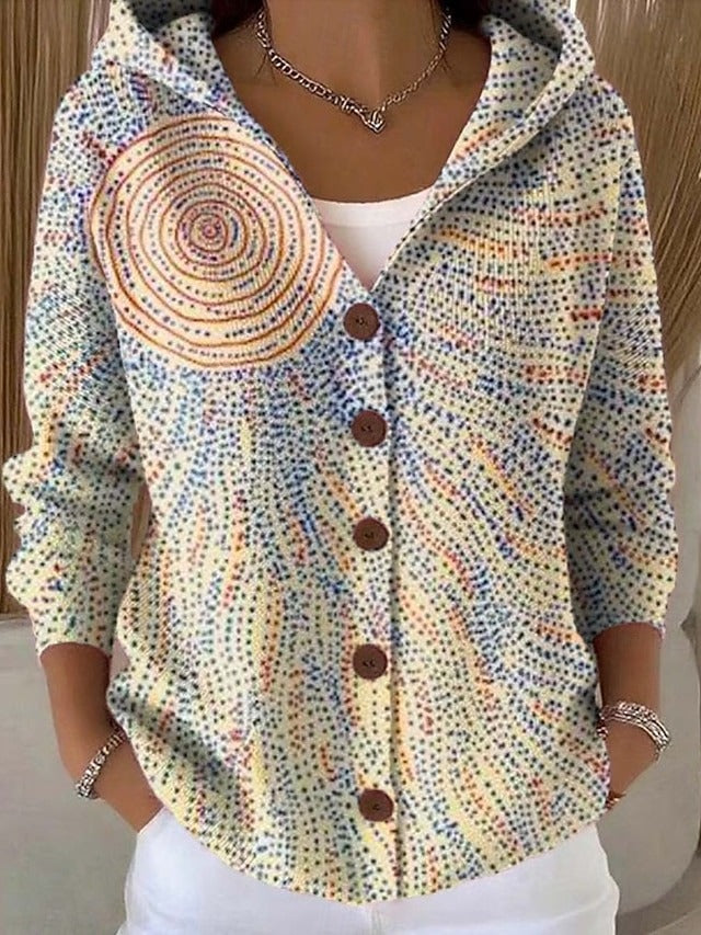 Women's multicolour hooded patchwork cardigan with buttons