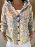 Women's multicolour hooded patchwork cardigan with buttons