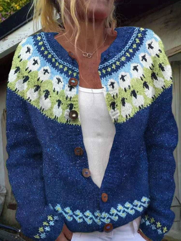 Women's blue Fair Isle patterned button cardigan