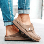 Women's buckle slip-on loafers with round toes and wedge soles