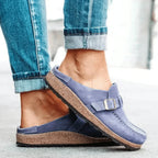 Women's buckle slip-on loafers with round toes and wedge soles