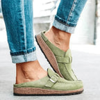 Women's buckle slip-on loafers with round toes and wedge soles
