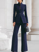 Women's two-piece suit with high-collar blazer and wide leg trousers
