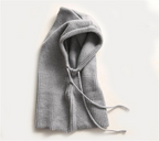 Knitted hooded winter hat with ribbed neck cover and front ties