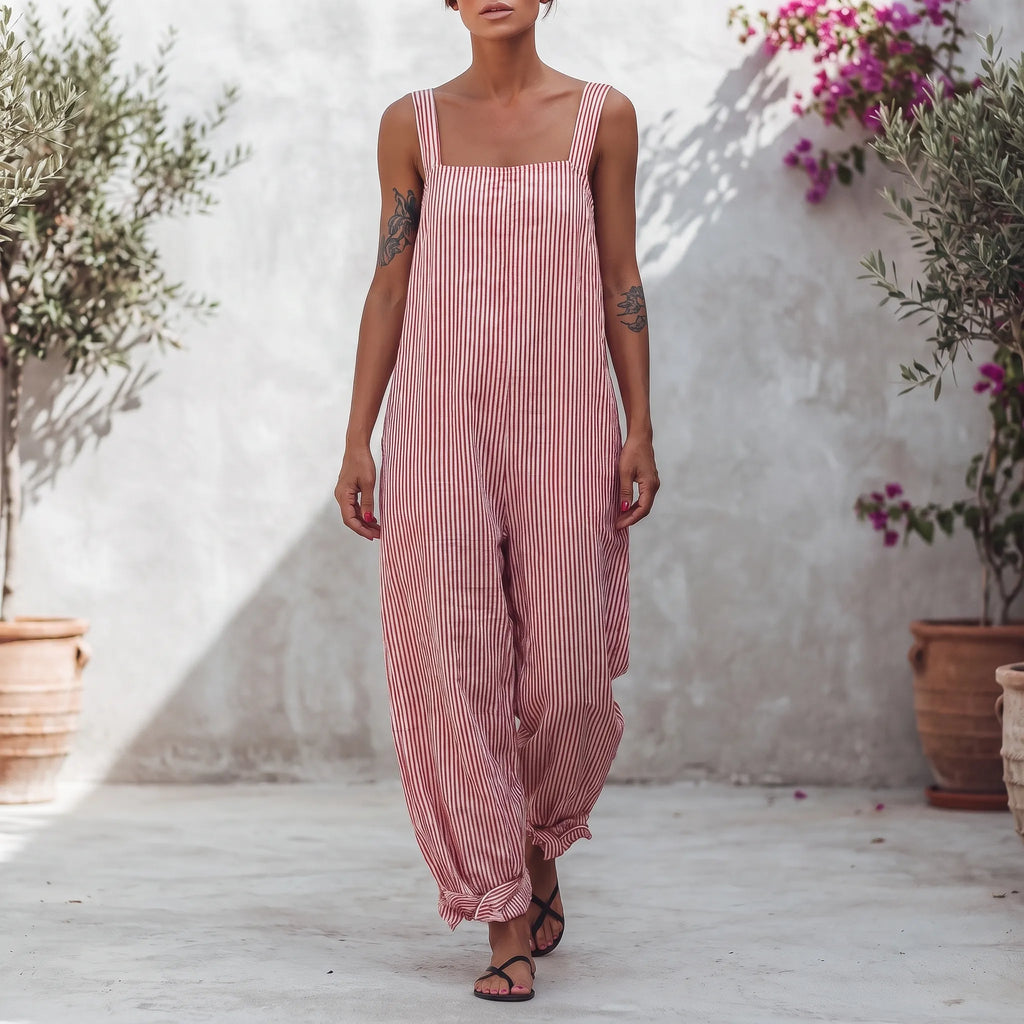 StripeSuit  - Relaxed Striped Summer Jumpsuit Summer Vacations