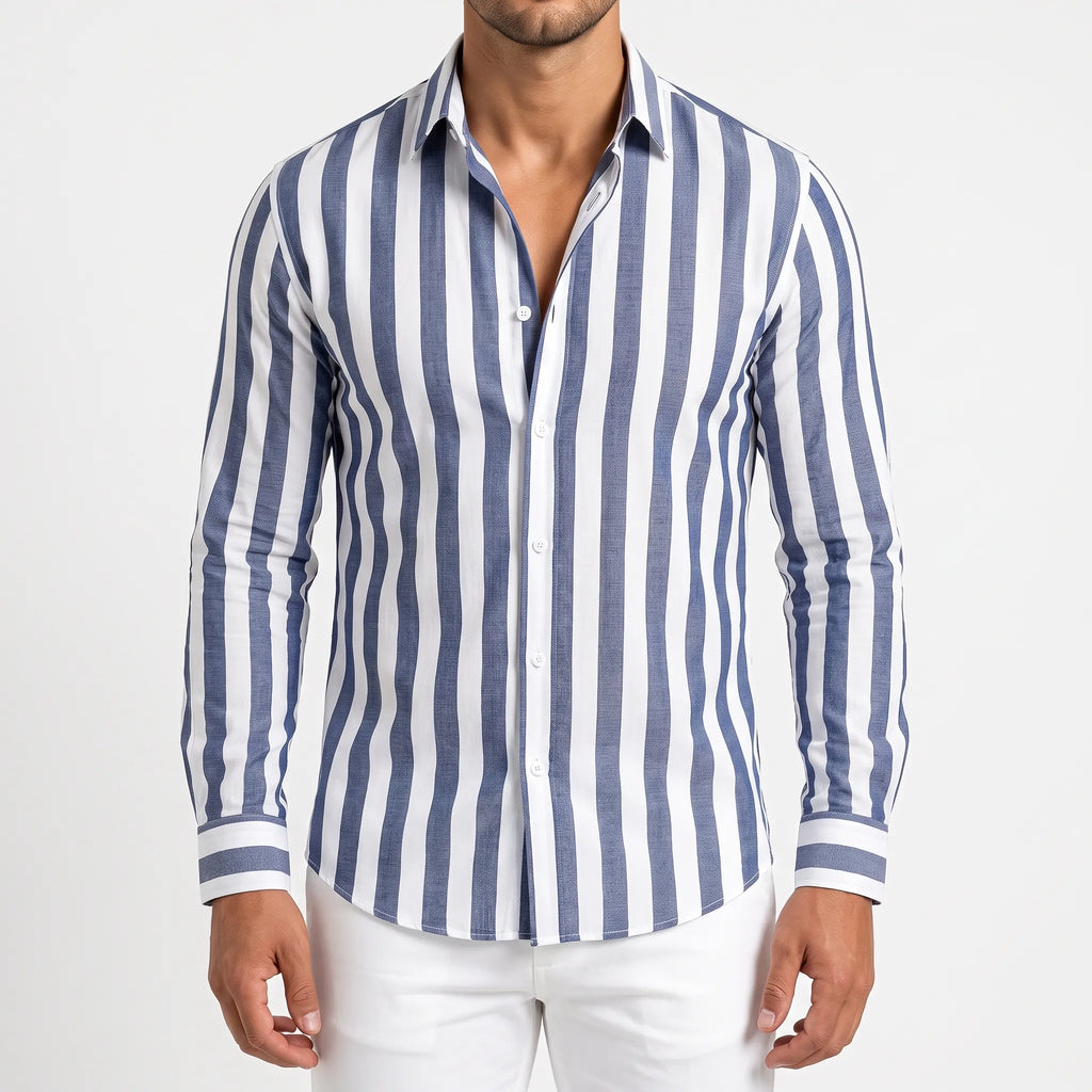 Strival  - Men's Blue And White Striped Shirt Casual Everyday Wear