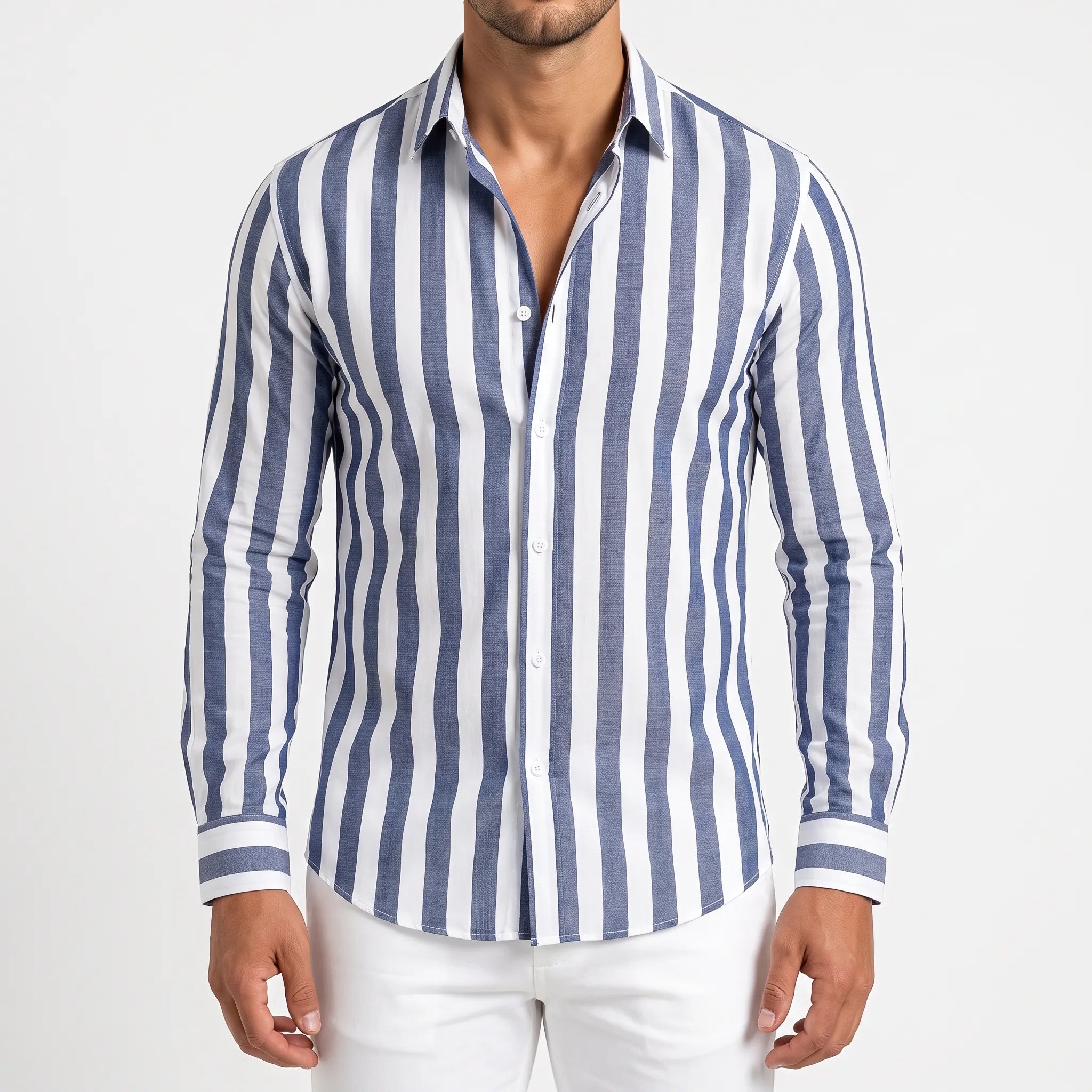 Strival  - Men's Blue And White Striped Shirt Casual Everyday Wear