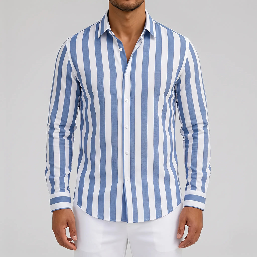 Strival  - Men's Blue And White Striped Shirt Casual Everyday Wear