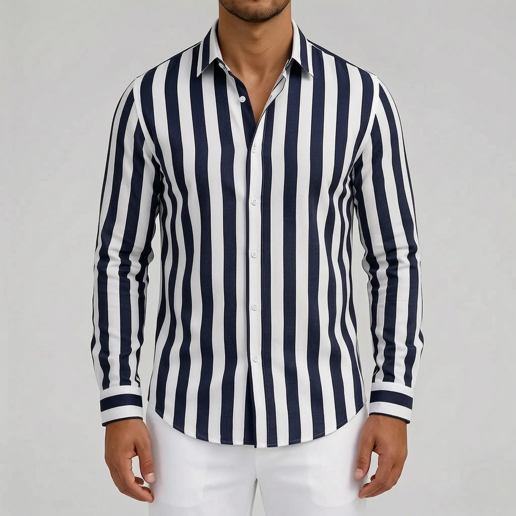 Strival  - Men's Blue And White Striped Shirt Casual Everyday Wear
