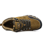 Lace-up hiking shoe with layered panels and chunky tread sole