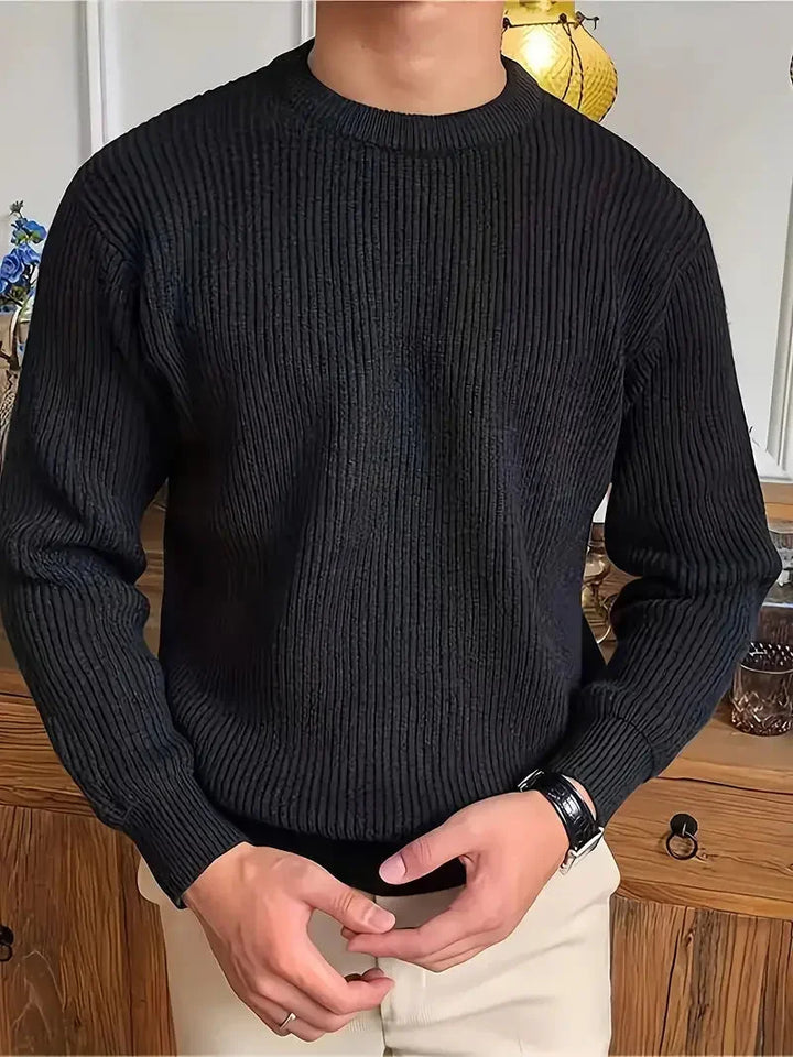 Men's ribbed crew neck jumper with long sleeves