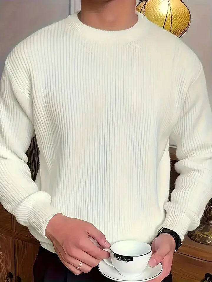 Men's ribbed crew neck jumper with long sleeves