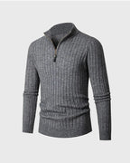 Men's ribbed half-zip jumper with high collar and long sleeves