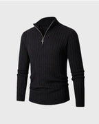 Men's ribbed half-zip jumper with high collar and long sleeves
