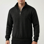 Men's textured mock neck half-zip sweater with long sleeves and ribbed trims