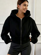 Women's oversized cropped hooded zip hoodie with long sleeves