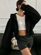 Women's oversized cropped hooded zip hoodie with long sleeves