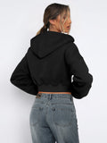 Women's cropped hooded sweatshirt with long sleeves and full front zip