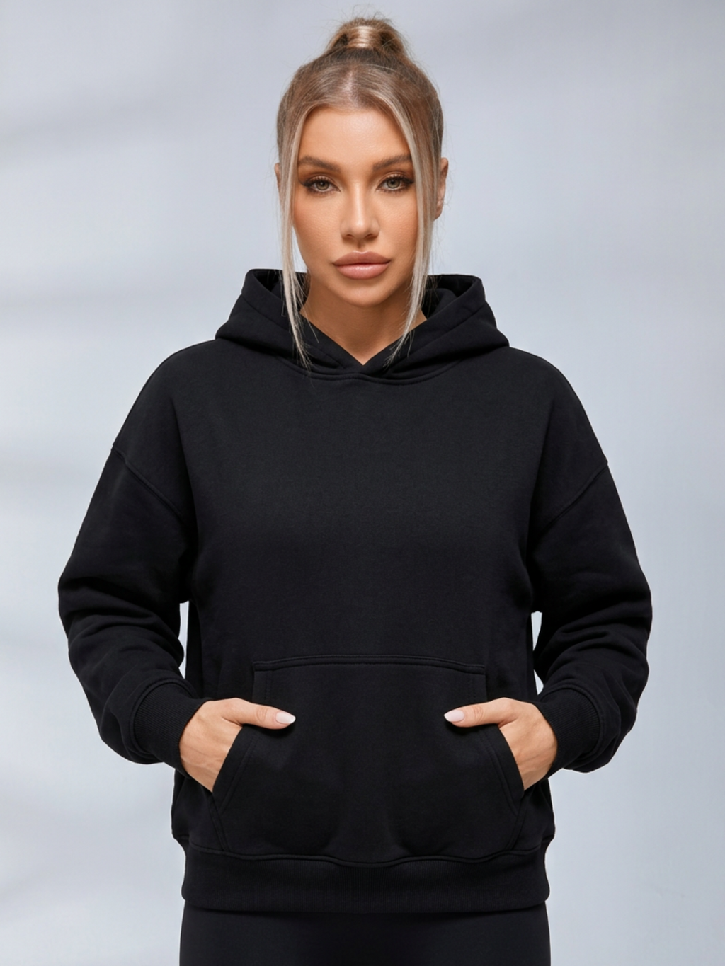 Women's cropped embossed hoodie with drawstring hood and wing back detail