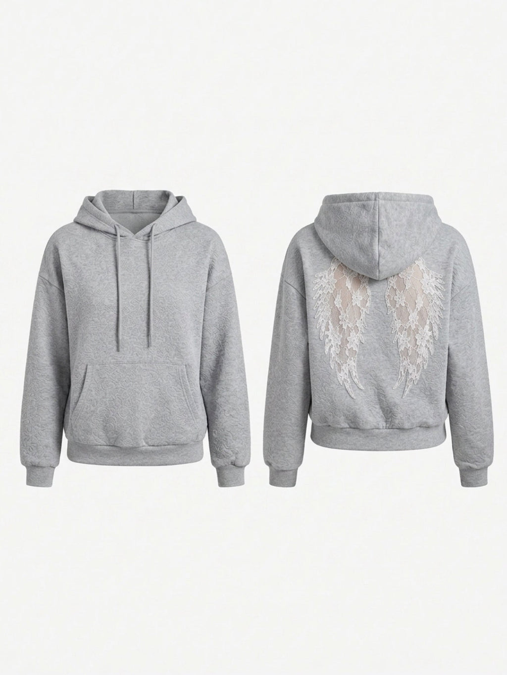 Women's cropped embossed hoodie with drawstring hood and wing back detail