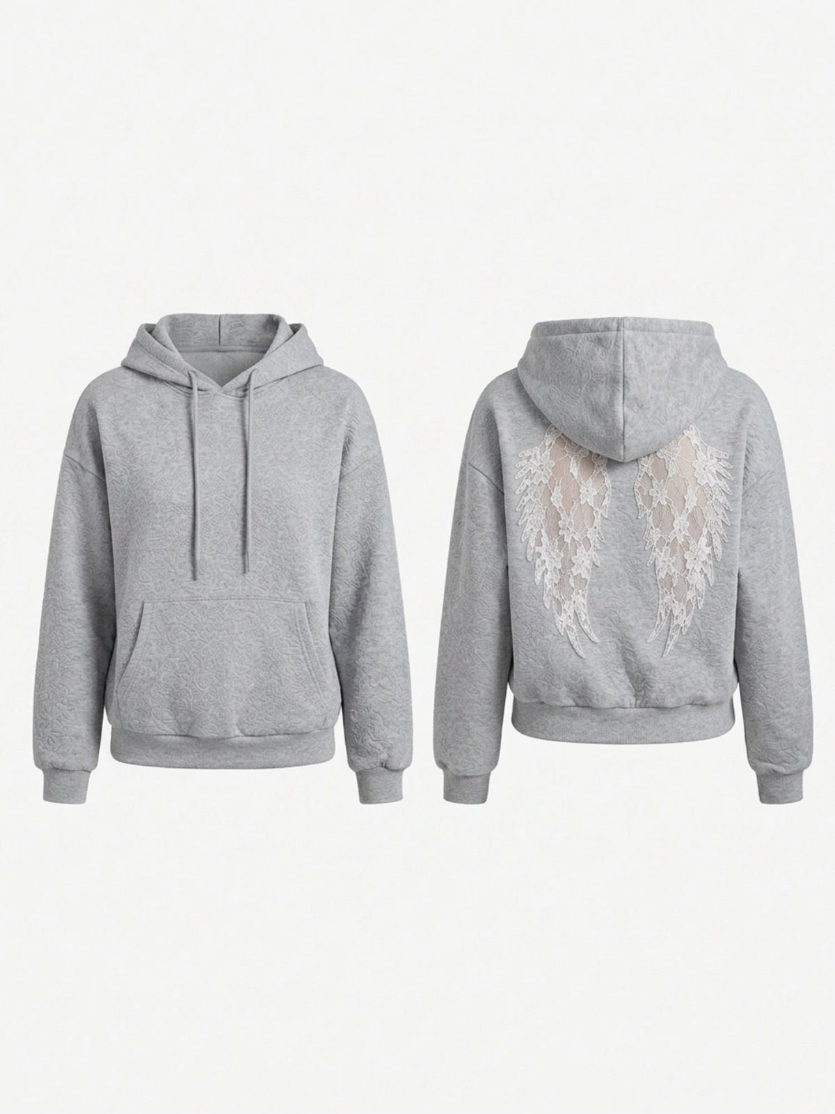 Women's cropped embossed hoodie with drawstring hood and wing back detail