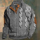 Men's textured cable knit sweater with funnel neck and button opening