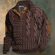 Men's textured cable knit sweater with funnel neck and button opening