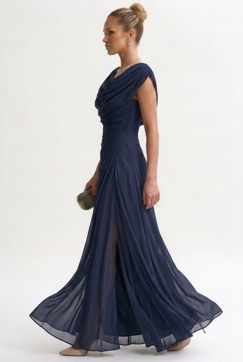 Women's Draped Chiffon Maxi Dress