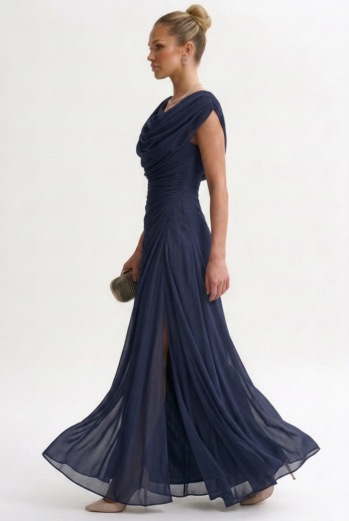 Women's Draped Chiffon Maxi Dress