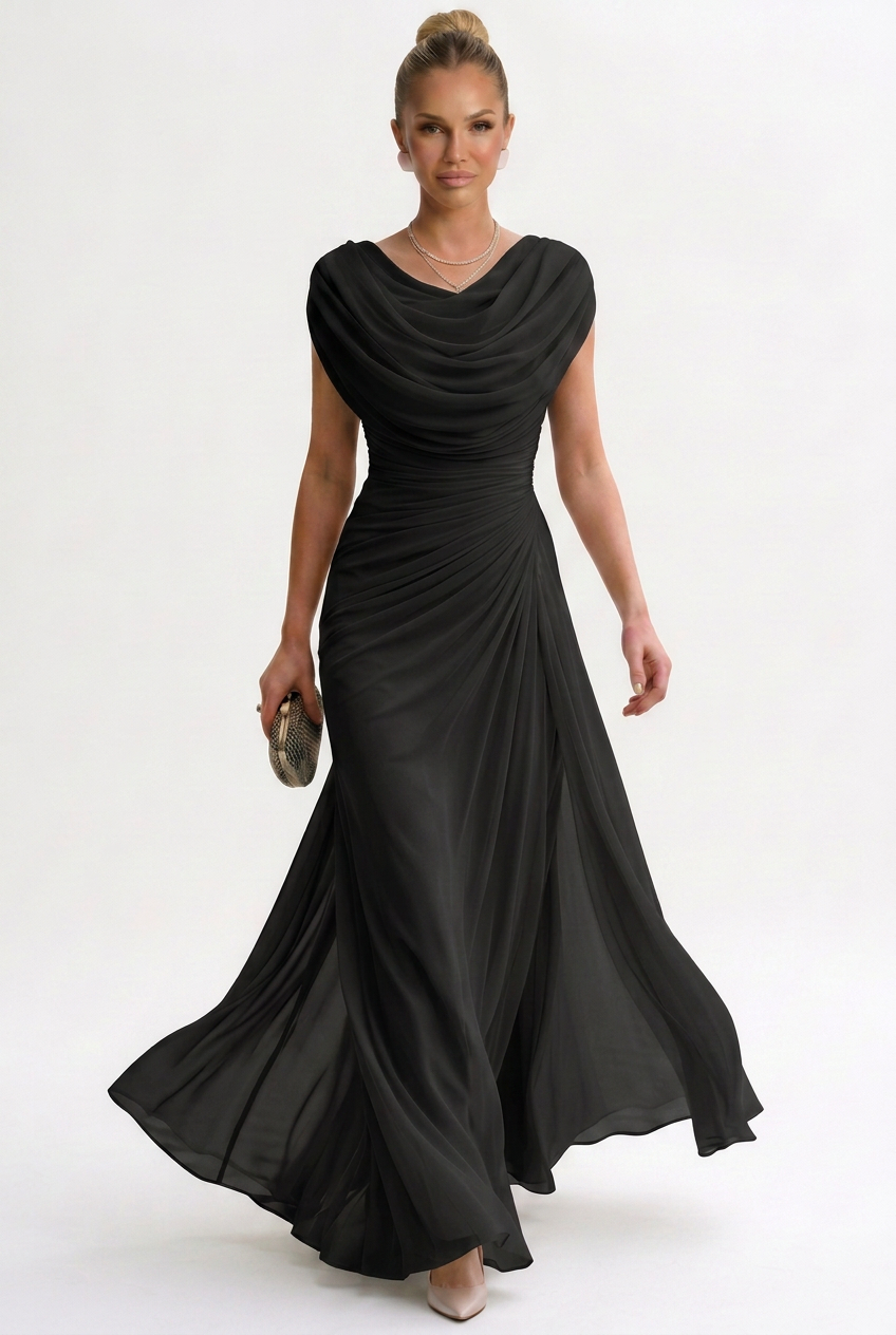 Women's Draped Chiffon Maxi Dress