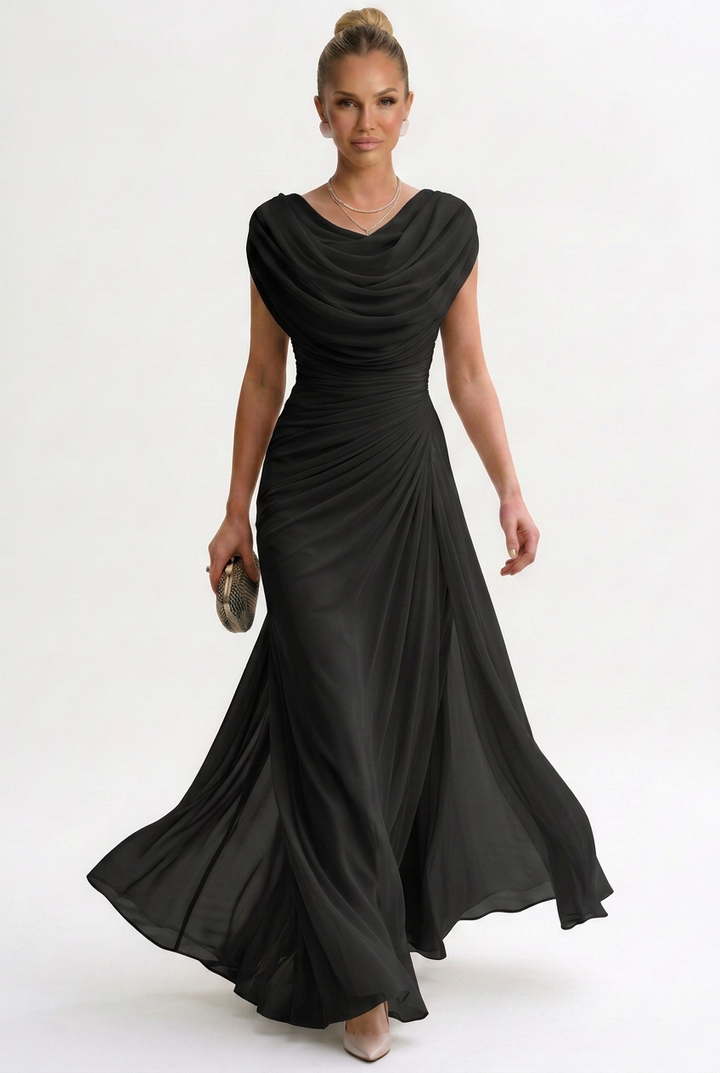 Women's Draped Chiffon Maxi Dress