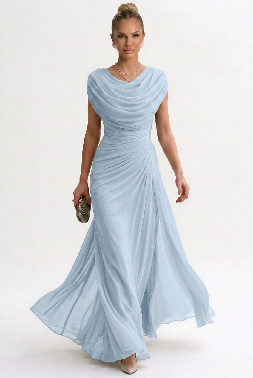 Women's Draped Chiffon Maxi Dress