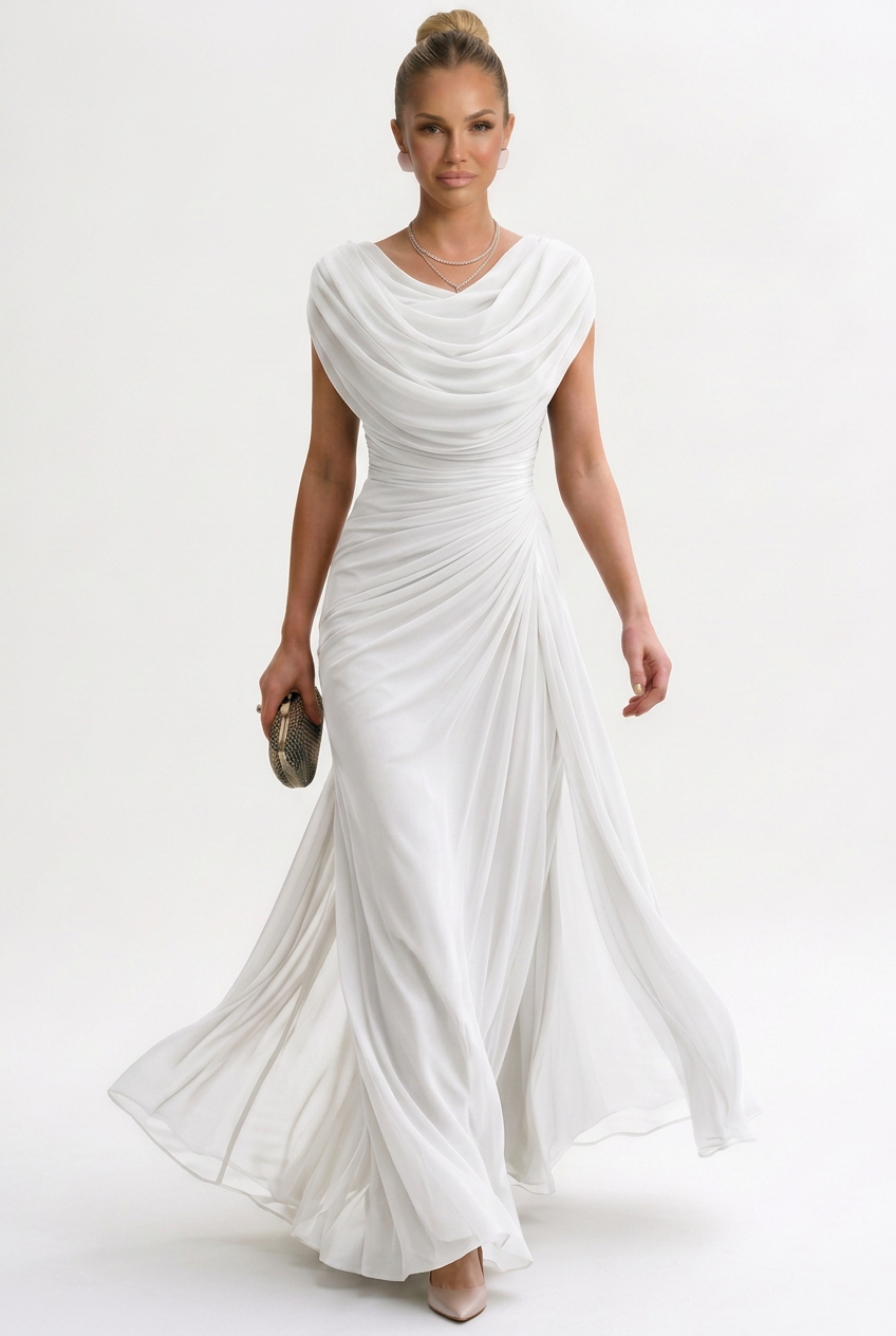 Women's Draped Chiffon Maxi Dress
