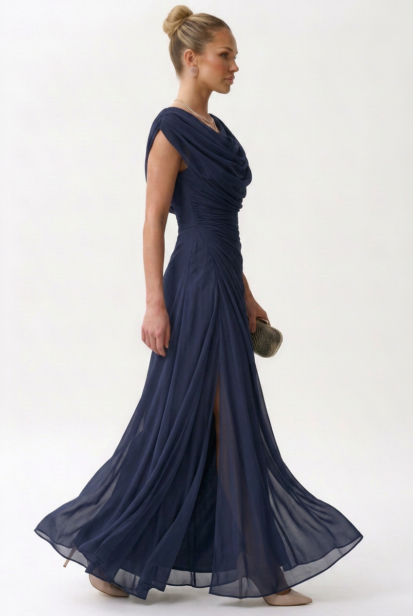Women's Draped Chiffon Maxi Dress