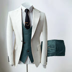 Men's three-piece slim fit suit with notched lapel jacket, waistcoat and trousers