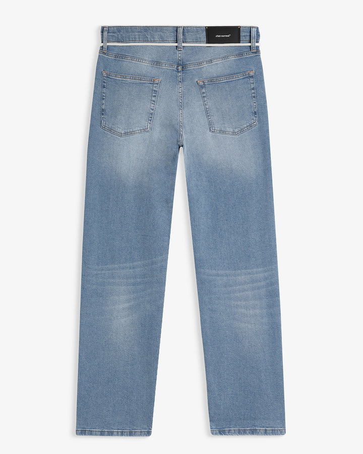 Men's light midwash relaxed straight-leg jeans