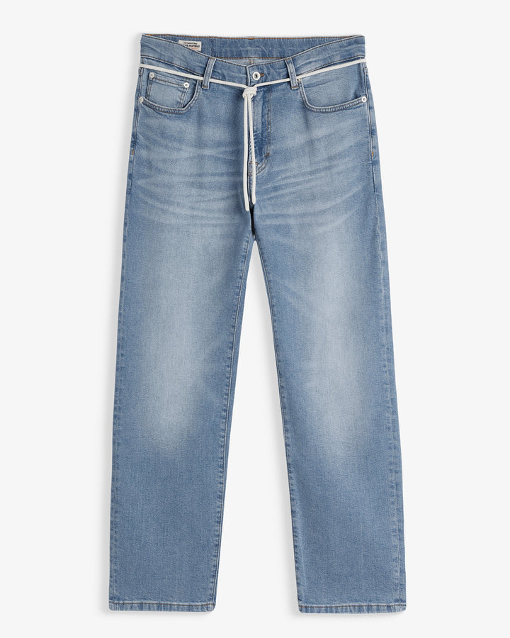 Men's light midwash relaxed straight-leg jeans