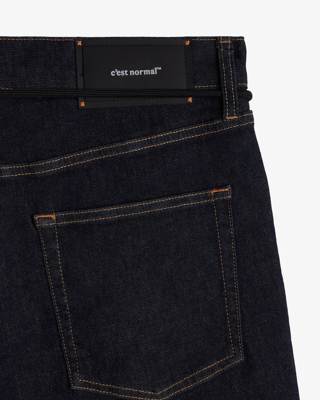 Men's dark rinse relaxed straight leg jeans with five-pocket design