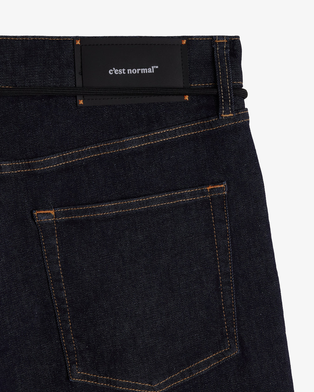 Men's dark rinse relaxed straight leg jeans with five-pocket design