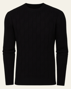 Men's black cable knit crew neck sweater