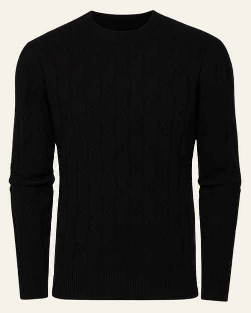 Men's black cable knit crew neck sweater