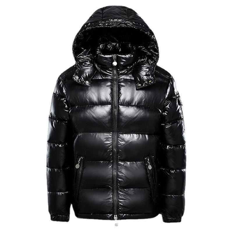 Men's glossy quilted hooded puffer jacket