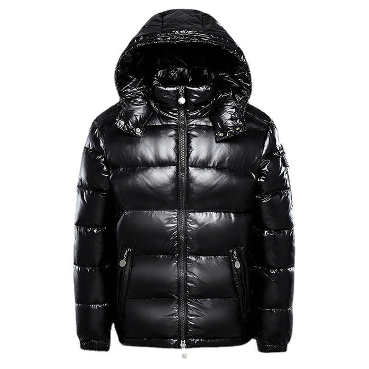 Men's glossy quilted hooded puffer jacket